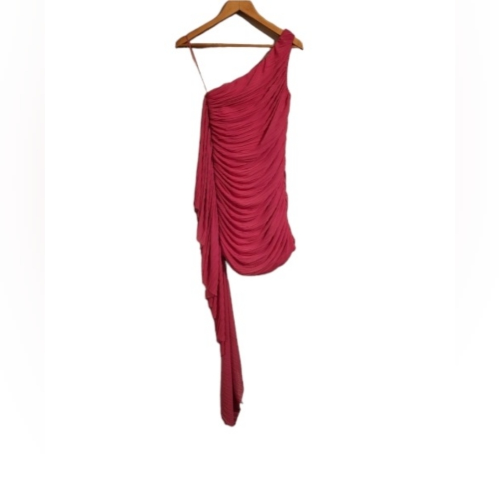 Beautiful BCBG Pink One Shoulder Dress with Draping fabric Detail BNWT